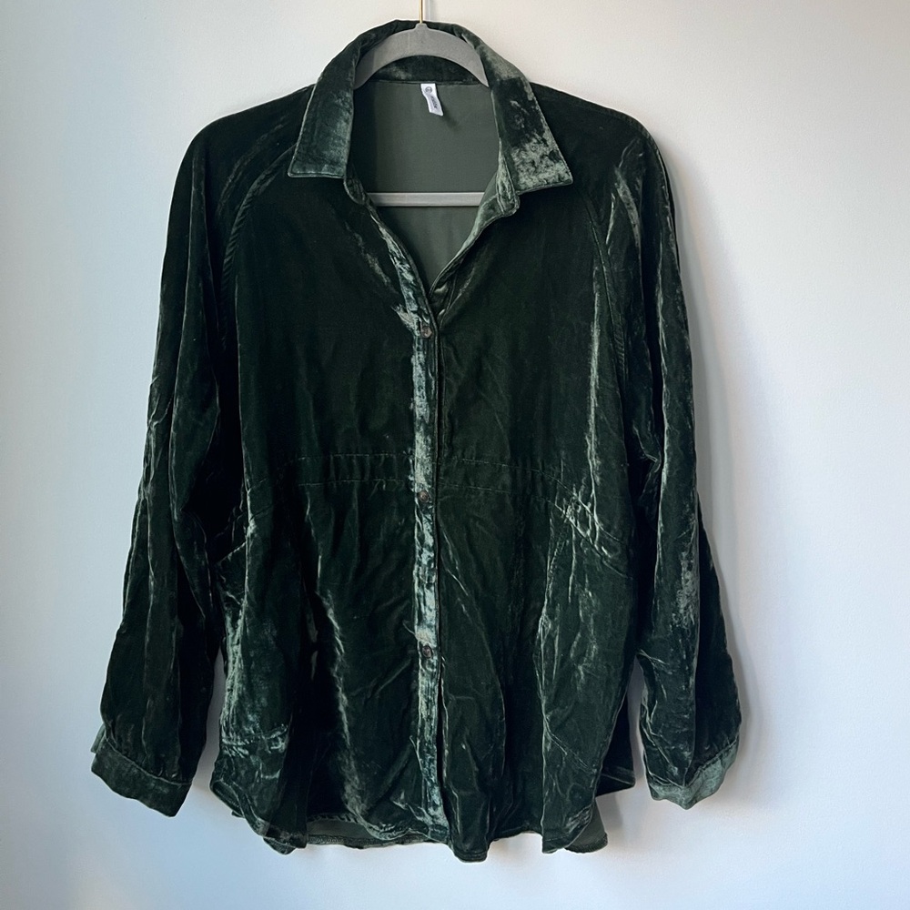 Wishlist Green Velvet Button Down Shirt
